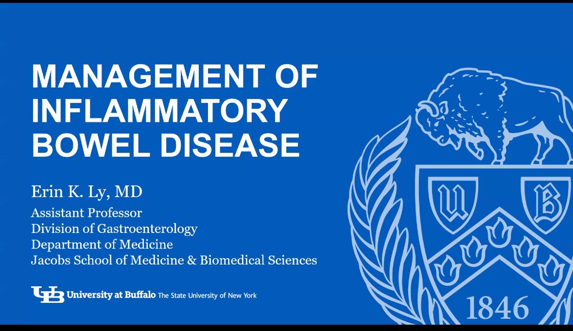 🔊 Very excited to have the only advanced trained #IBD specialist in the Buffalo-Niagara region @ErinKLyMD give a 🔥 @UBuffalo #GrandRounds 🗣️ on IBD workup and management 🔦

#GITwitter #IBDTwitter #MedEd #MedTwitter @UBIMResidency @UBuffalo_GI