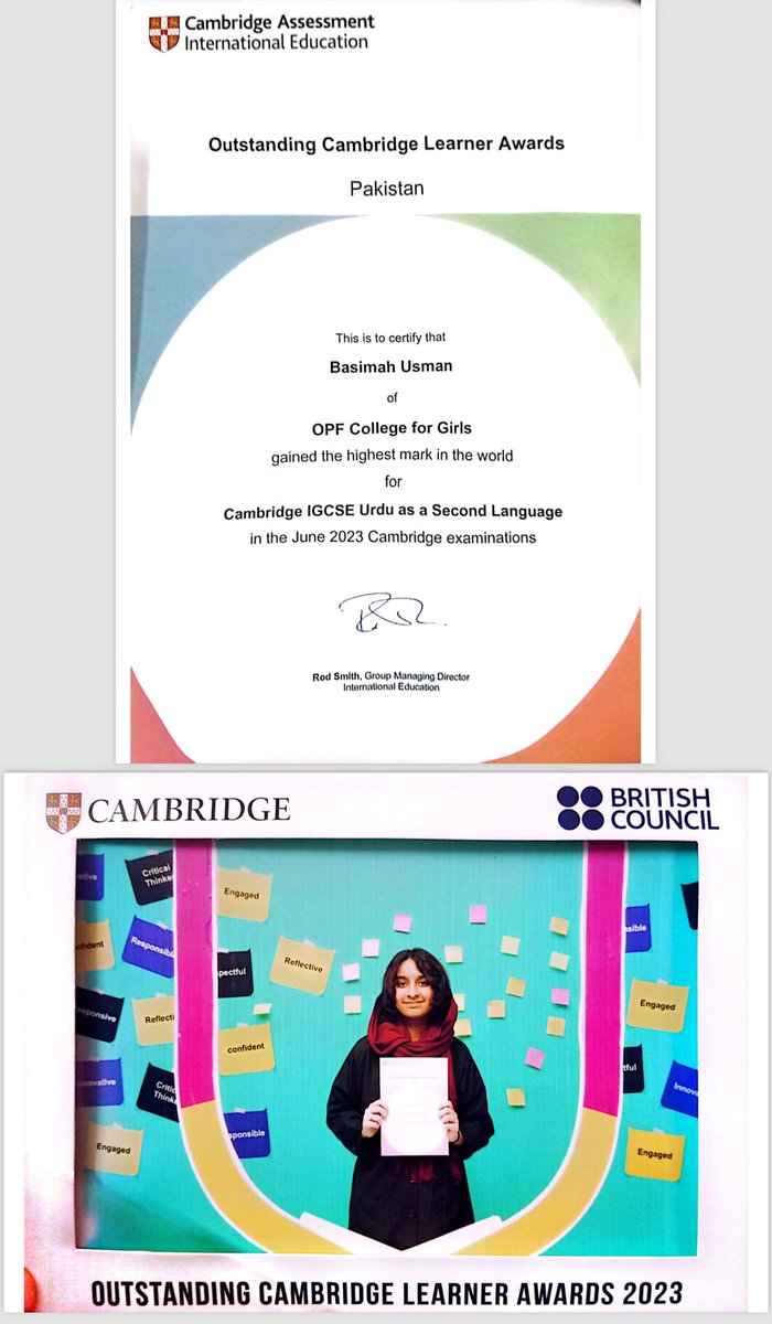 Heartfelt congratulations to Basimah Usman on securing the WORLD’S highest marks in the Urdu Cambridge IGCSE, June 2023 🏆. Awarded the Outstanding Cambridge Learner Award 🌟, we celebrated her remarkable achievement alongside her family today. A proud milestone for Pakistan 🇵🇰 &…