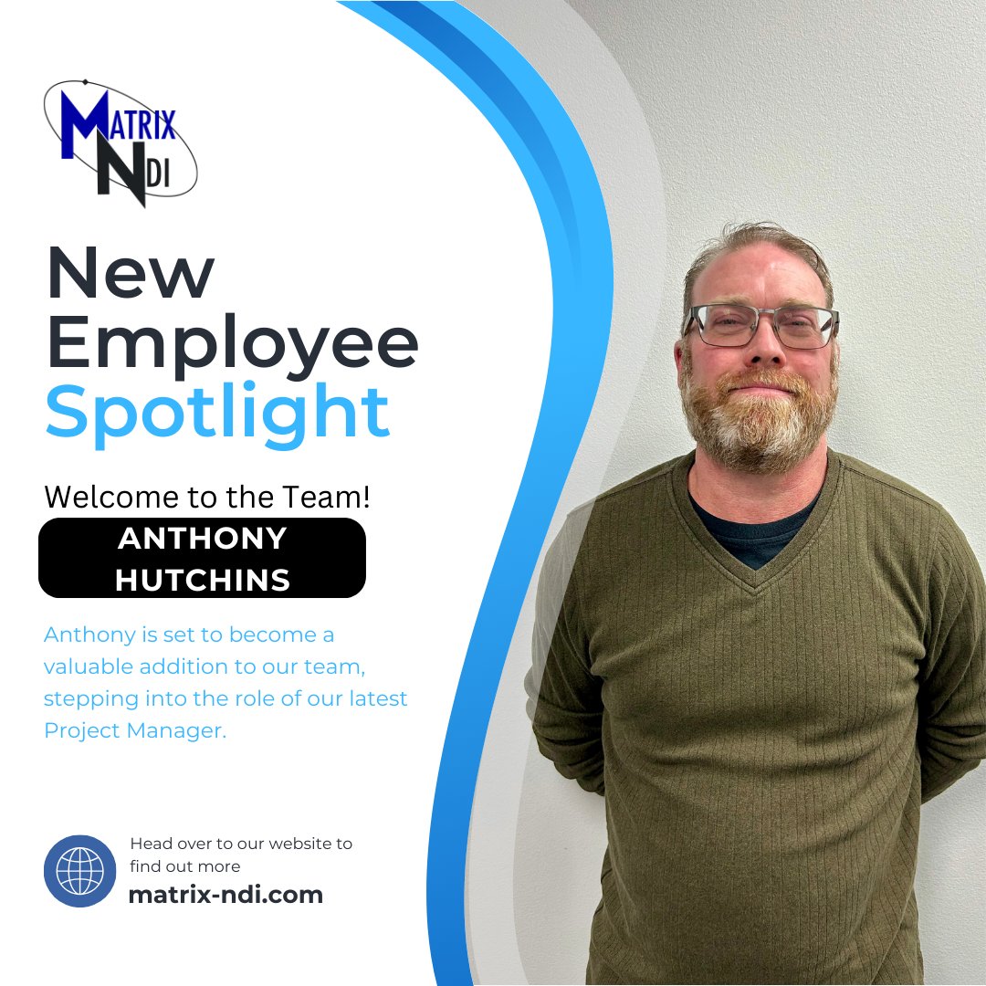 Matrix_NDI's tweet photo. A warm welcome to Anthony Hutchins, our newest addition to the Matrix-NDI team! We are thrilled to announce that Anthony will be joining us as a Project Manager. Join us in extending a hearty welcome to Anthony as we embark on this exciting journey as a team! 🌟 https://t.co/byL4MGS2xs