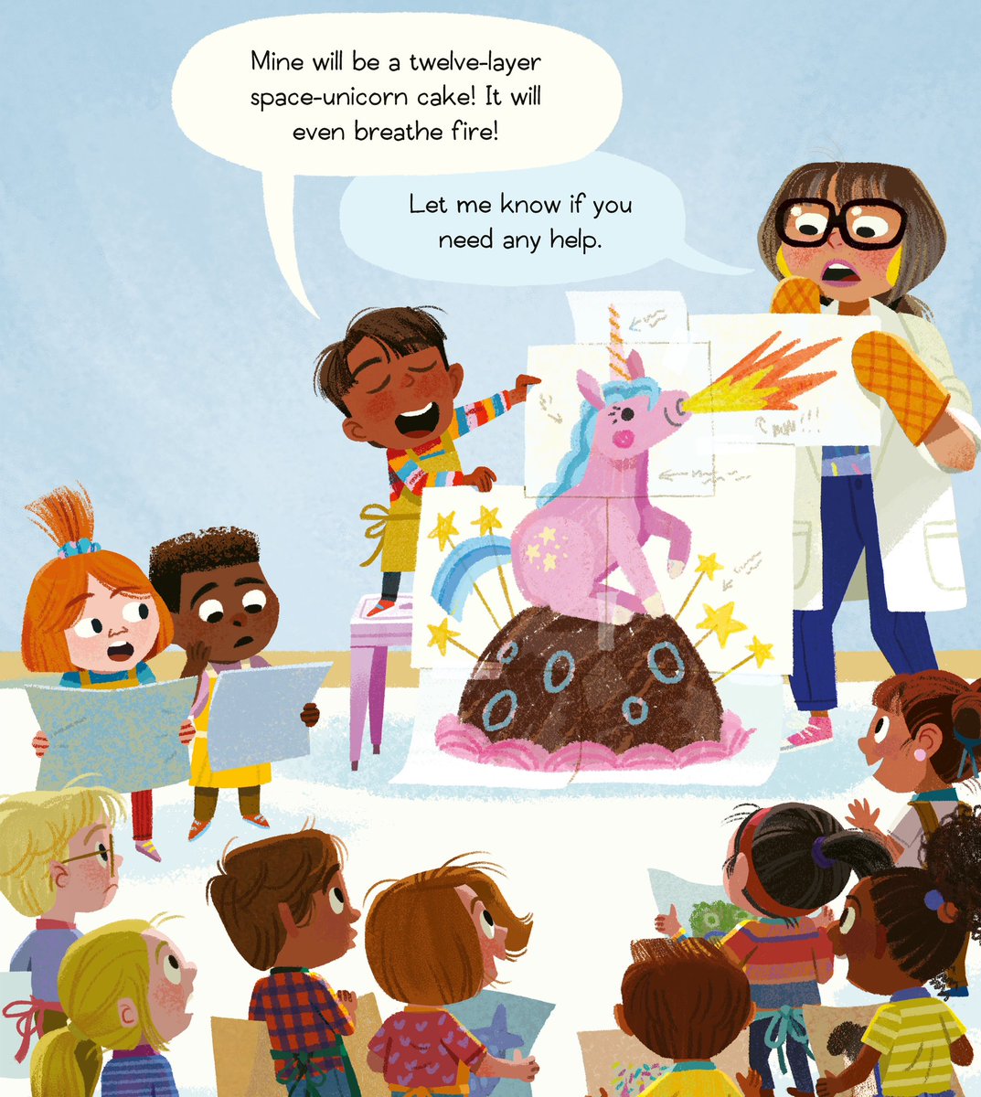 That confidence! See if Naveen accomplishes his twelve-layer space-unicorn cake in Baker Makers, available now!
