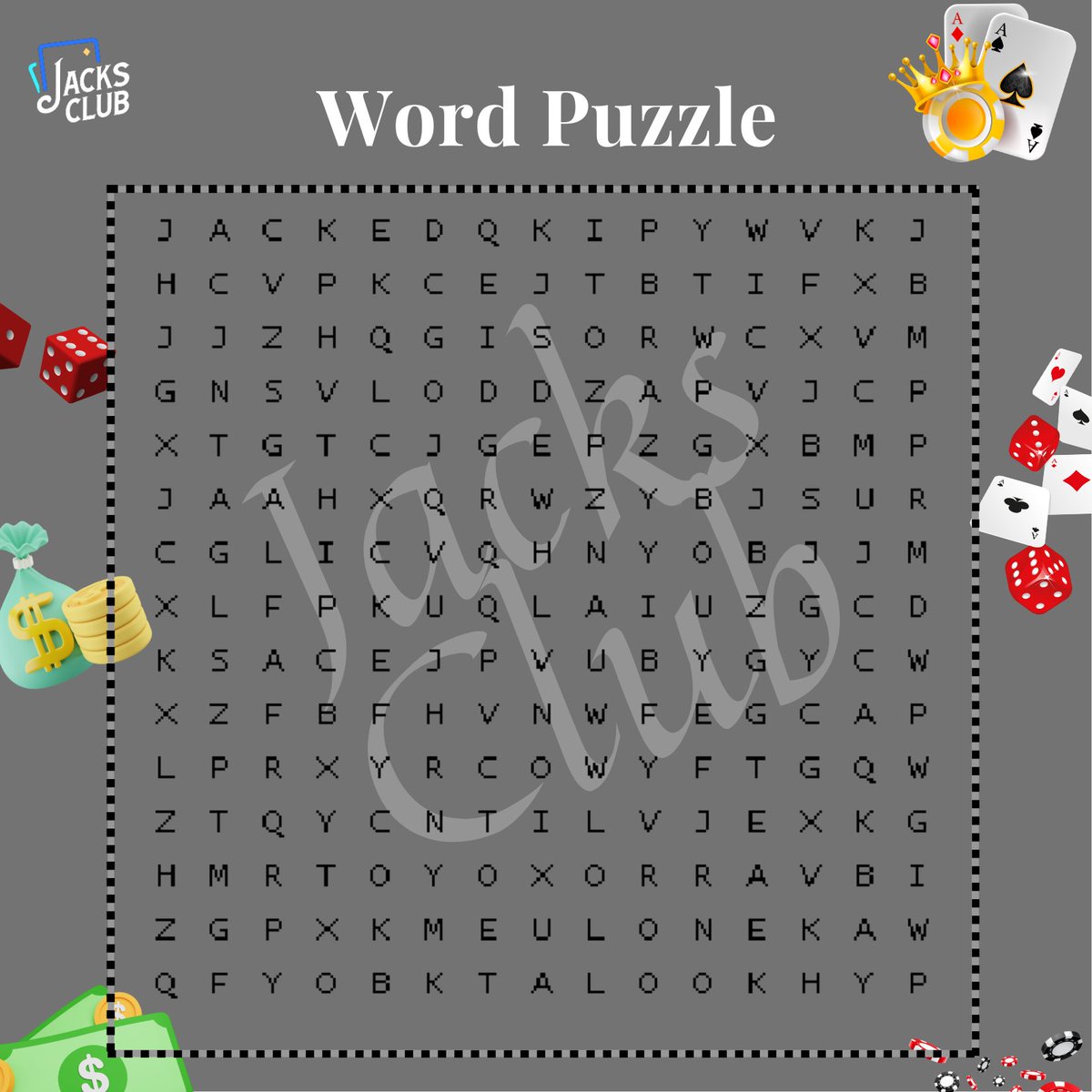 JacksClubCasino's tweet image. 🧩 Solve the mystery, crack the code!

🕵️‍♂️ Ready for a brain-teasing challenge?

🤔 Solve puzzle and win from the prize pool of $20 USDT💰

Put on your thinking cap and dive in! 🔍

Find 6 words and Share your answer in the comments section.

#PuzzleChallenge #JacksClub #Giveaway