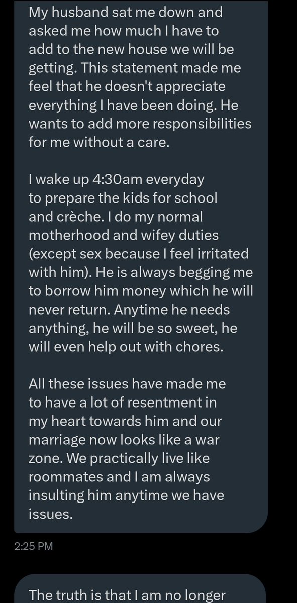 jon_d_doe's tweet photo. If a man mandates his wife to contribute financially to the home, he cannot effectively lead his wife.

Please read this DM from a married woman.

She has honestly narrated her experiences and how she has been treating her husband.

I'll be straight with you all reading. https://t.co/2jmNpc1hHz