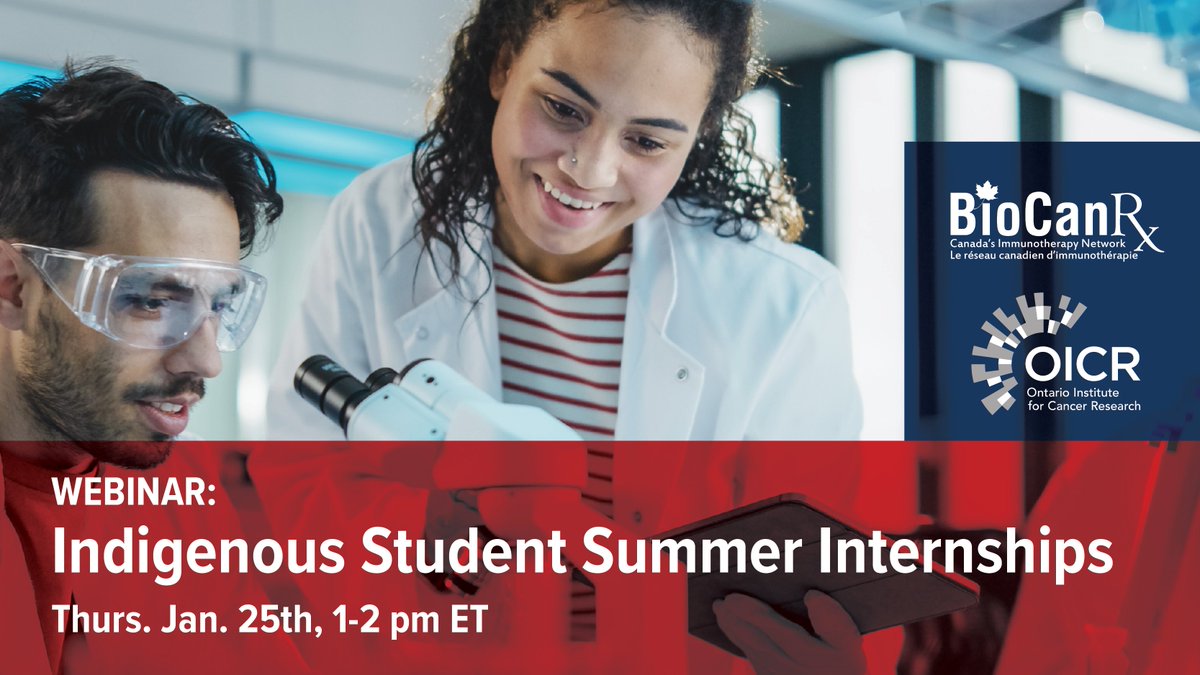 Are you an Indigenous undergrad student interested in a summer internship in #CancerResearch? #BioCanRx is hosting an informational webinar this Thurs. Jan. 25 at 1 pm ET. The summer internship offers hands-on experience & a $9,000 award. Details here: bit.ly/3HsN7JO