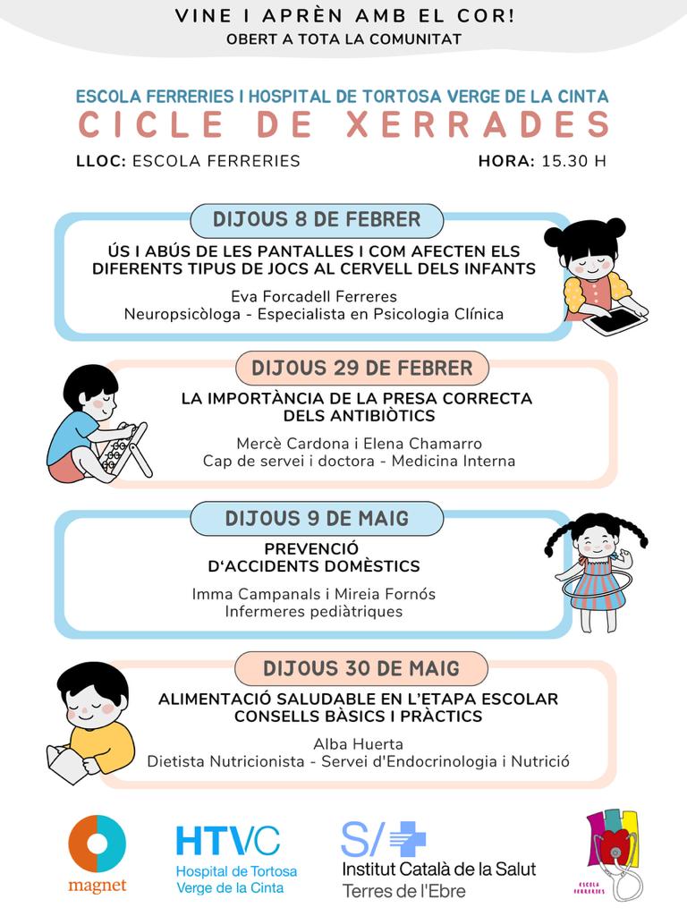 Escola Ferreries (@escolaferreries) on Twitter photo Anoteu al calendari les pròximes xerrades sociosanitàries que afecten a la nostra comunitat! 🗓️✏️
#pantallesicriança 
#antibiòtics 
#accidentsdomèstics
#alimentaciosaludable Anoteu al calendari les pròximes xerrades sociosanitàries que afecten a la nostra comunitat! 🗓️✏️
#pantallesicriança 
#antibiòtics 
#accidentsdomèstics
#alimentaciosaludable