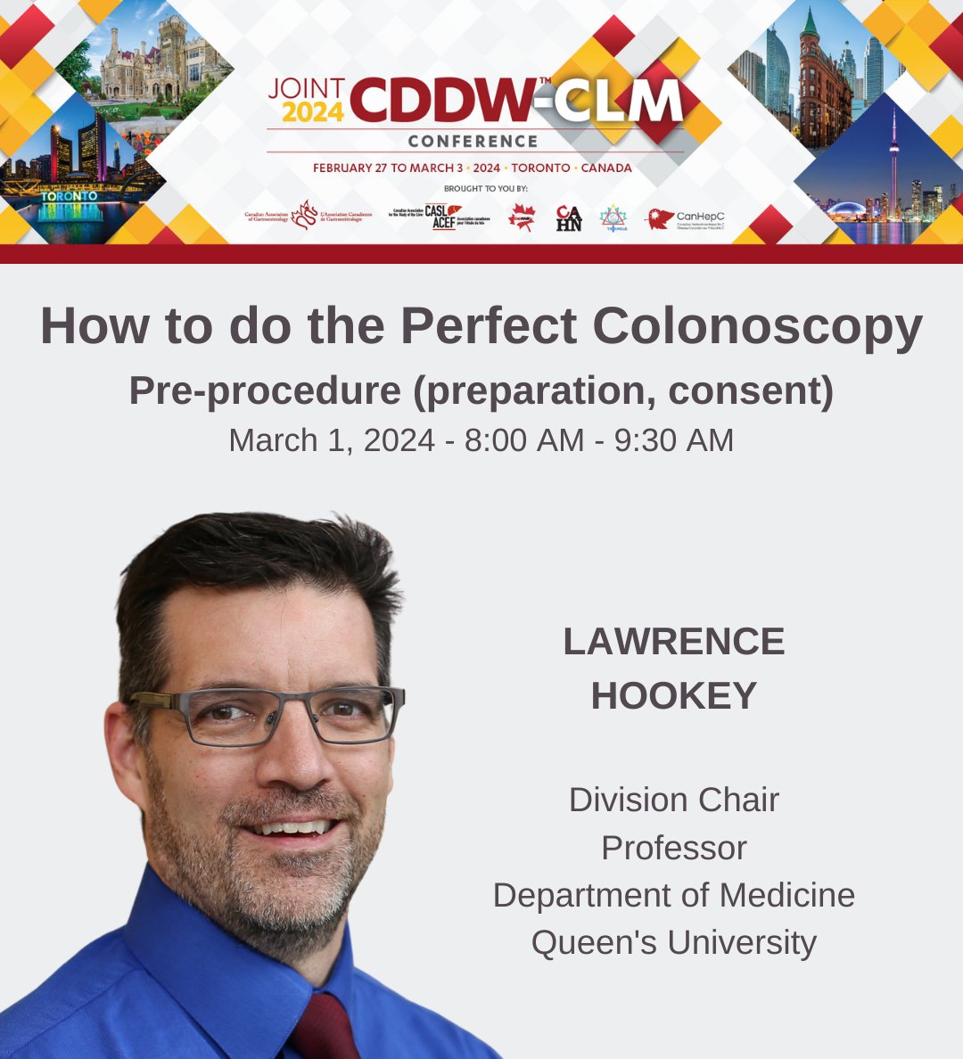 How do you do a perfect colonoscopy? @Hookeyl from @queensu will guide us on the pre-procedure (preparation, consent) for a successful colonoscopy. Checkout the #CDDWCLM2024 online program: 🔗bit.ly/3GiqXJV We hope to see you there!