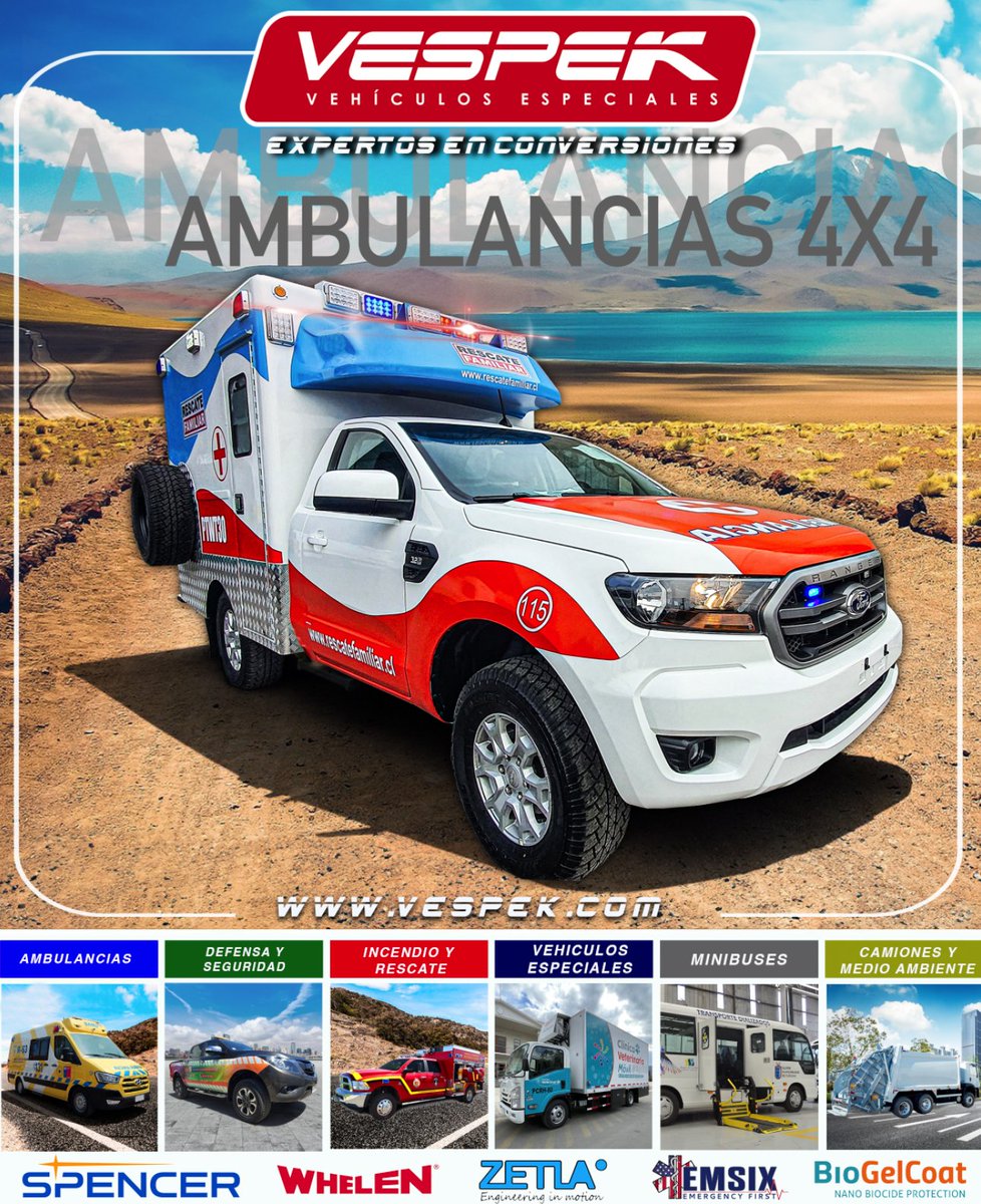 Vespek_'s tweet photo. 🔴Porque sabemos que es muy difícil y complejo llegar a lugares alejados, Contamos con las mejores opciones en #ambulancias 4x4 🚑 con un moderno y amplio modulo sanitario para un cómodo y seguro traslado.
👩‍⚕️🧑‍⚕️ Para mayor información envíanos un correo a 👩‍💻🧑‍💻 : info@vespek.com 😉 https://t.co/p9nXO7AbDe