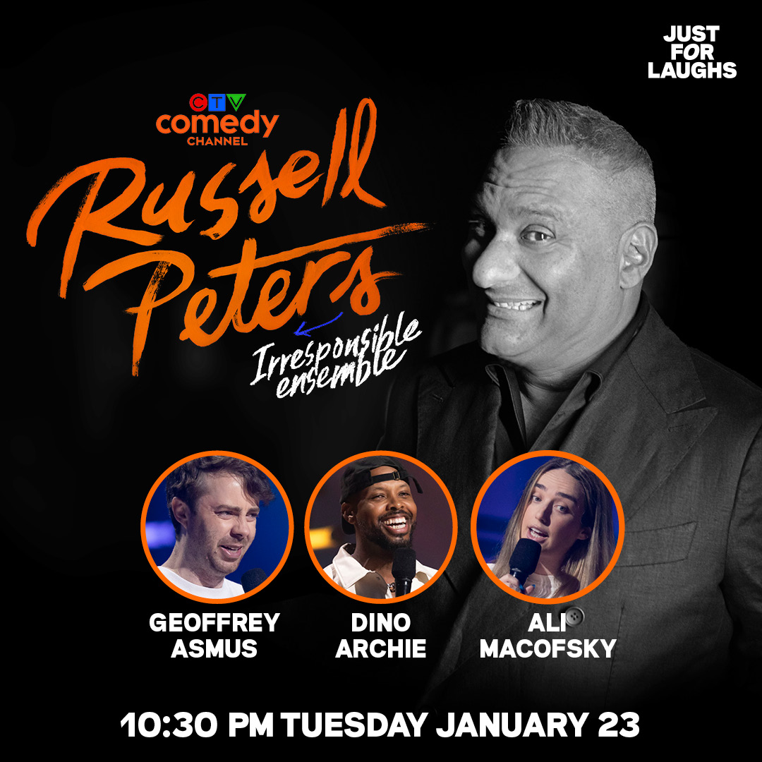 Russell Peters: Irresponsible Ensemble Episode 3 TONIGHT 💥 Watch it live on @CTVComedy at 10:30PM ET featuring @russellpeters alongside @geoffreyatm, @notalimac and @DinoArchie 🙌