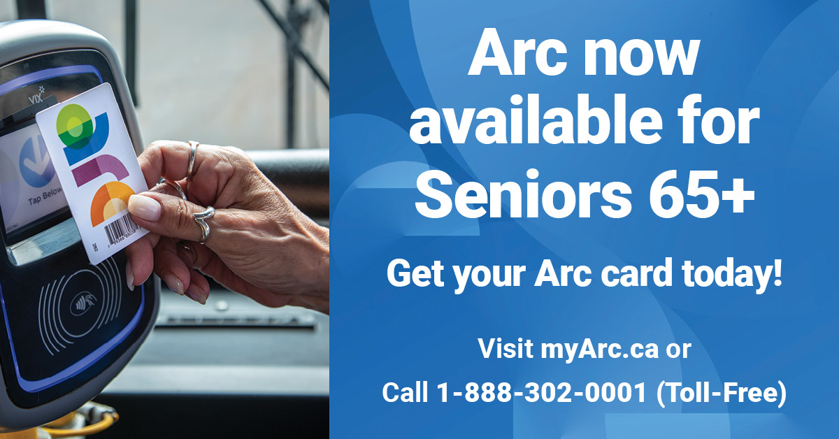 takeETSalert's tweet photo. Senior riders 65+ Arc is now available to you! To celebrate this milestone, we’d like to give you a FREE Arc card. Visit our outreach team today at Central LRT Station from 7-9:30 am &amp; at Northgate Transit Centre from 3-5:30 pm.
#LoadTapGo

Learn more https://t.co/Nq0tcqamBg. https://t.co/SP7731w662