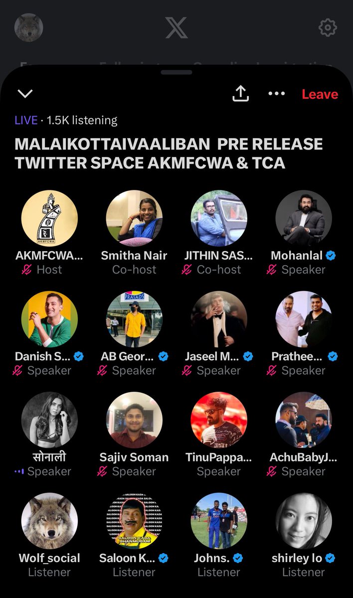 When a star like #Mohanlal sir himself attending twitter space promoting a film
🔥🔥

The twitter space is well utilised 🔥

#MalaikkottaiVaaliban 
#malayalamfilm 
#danishsait 
#Mohanlal 
#Lalettan
