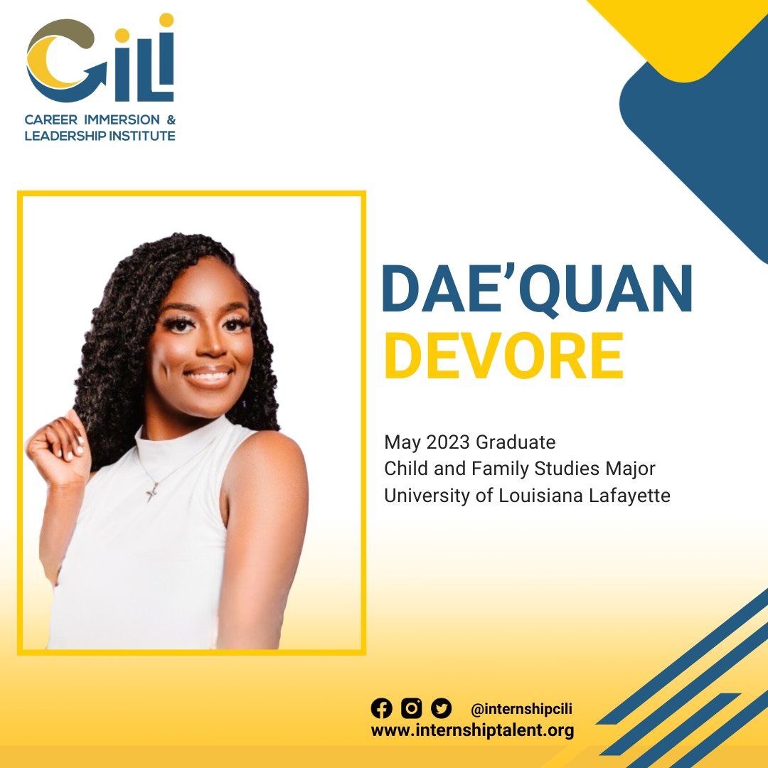 Dae'Quan Devore, a proud CILI Alum with a degree in Child and Family Studies from the University of Louisiana at Lafayette, is on a mission to create a brighter future for children.⁠ Click here ➡️ linkedin.com/in/daequan-dev… to connect with Dae'Quan today!