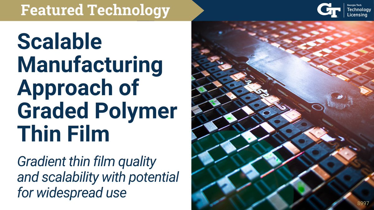 GaTechOTL's tweet photo. #FeaturedTechnology: Scalable, roll-to-roll manufacturing of gradient thin films can lead to increased applications across industries, including #microelectronics, #energytechnologies, and #environmentalsystems #AvailableForLicense @MEGeorgiaTech
https://t.co/ziJyV2S2Ie https://t.co/WlctJXe371