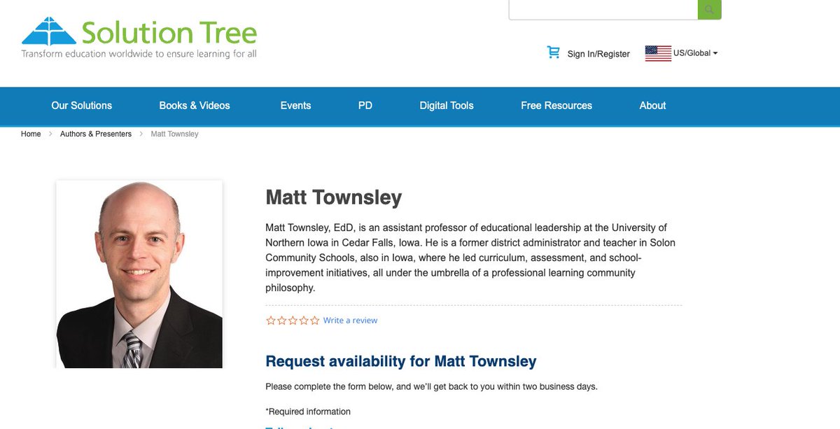 Request availability for author Matt Townsley via <a href="/SolutionTree/">Solution Tree</a> PD:

solutiontree.com/presenters/mat…
