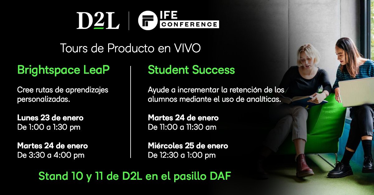 D2Les's tweet photo. Contar con alumnos motivados y participativos en clase, apoyados por herramientas de aprendizaje innovadoras, es crucial para elevar la retención. Participe en nuestro Tour de Producto en vivo en la #IFEconference. 
¡Le esperamos!
https://t.co/RTUoWMZyw9 https://t.co/mnk0CcHCXf