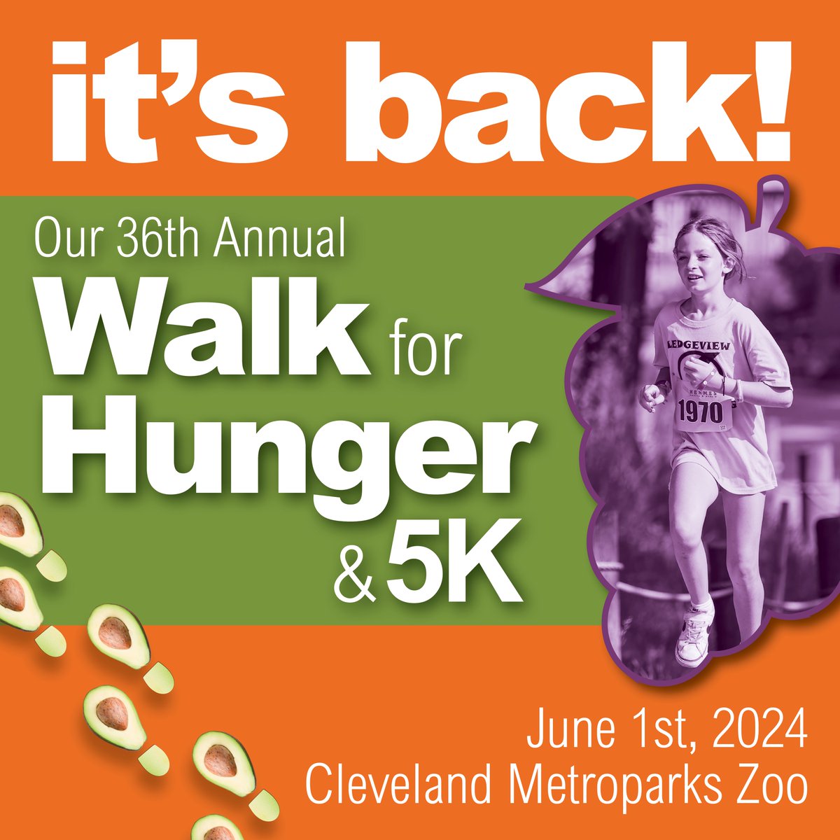 Registration is officially open for the 36th Annual Walk for Hunger &amp; 5K! 🥑 Join us Saturday, June 1st at the Cleveland Metroparks Zoo!

With your support, we know that ending hunger is only a few steps away. Register at give.hungernetwork.org/walk2024.  🏃🏃‍♀️
