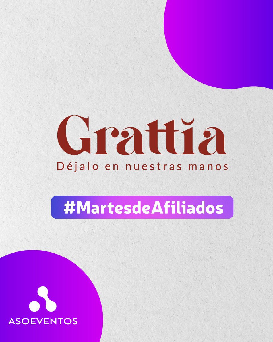 ASOEVENTOS's tweet image. #MartesdeAfiliados | ¡3️⃣7️⃣ años de experiencia!🤩

Grattia es una empresa familiar comprometida con el desarrollo integral de eventos, que trabaja de principio a fin para lograr el éxito.💪🏼
 
Conócela 👉🏼: instagram.com/grattia.co?igs…