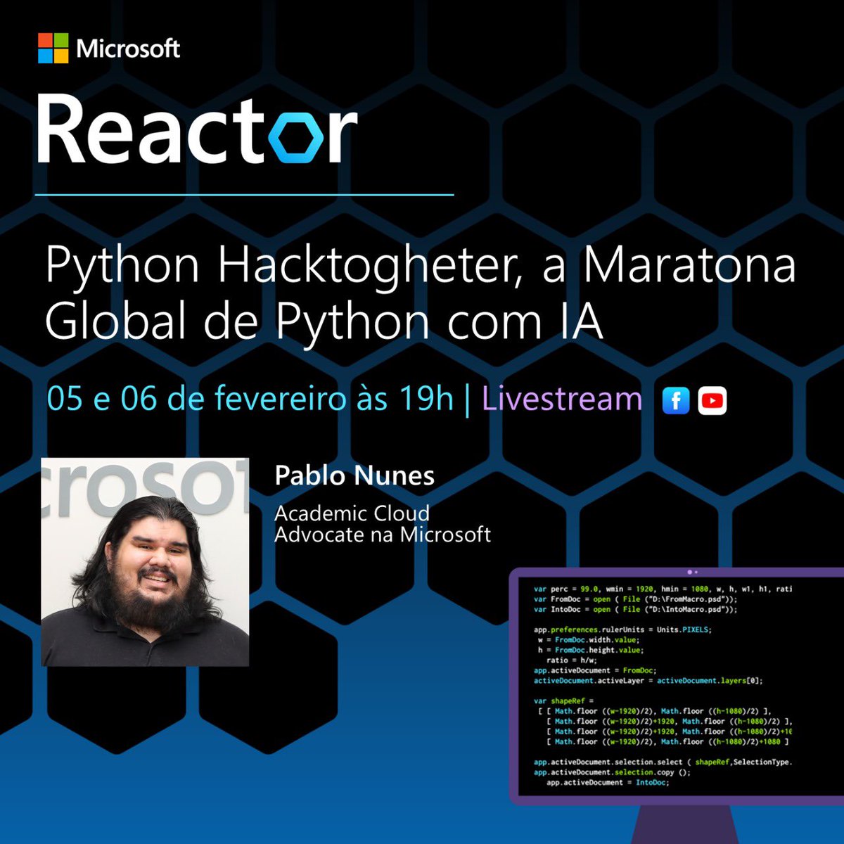 VictorDevRel's tweet photo. Anota aí, 5 e 6/fev às 19h: Python Hacktogheter

📲Links:
5/fev https://t.co/zOs0mWKPwB

6/fev https://t.co/3Fs6S4Gg3M

🔹Prepare-se para a Maratona Global de #Python com #IA no #Hacktogether! Veja a como criar chats com #RAG e Python

#ReactorSaoPaulo #bolhadev #Microsoft #dev https://t.co/oYkz58uNw0