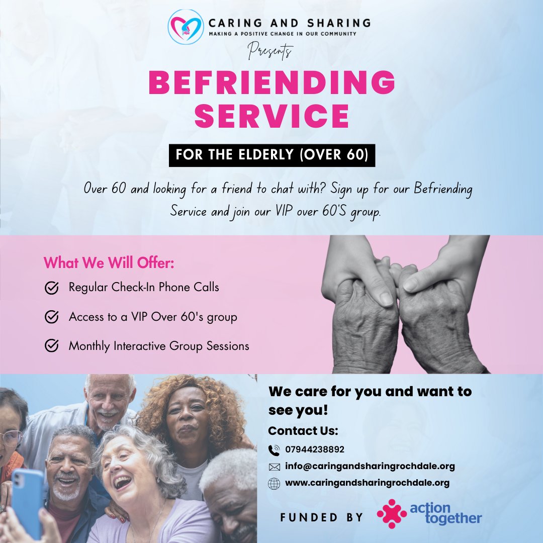 Are you over 60 or do you know someone who might benefit from our befriending services for the elderly? Click the link to sign up

We look forward to having you!