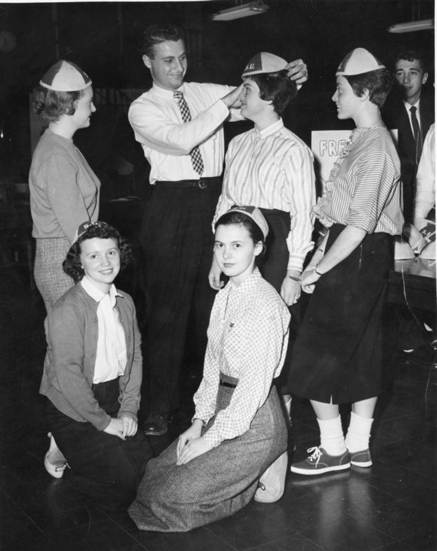 Yikes! From the 1950s until the early 1970s, Suffolk University freshmen were required to wear beanies --and bow down to upperclassmen -- during their first weeks of school.