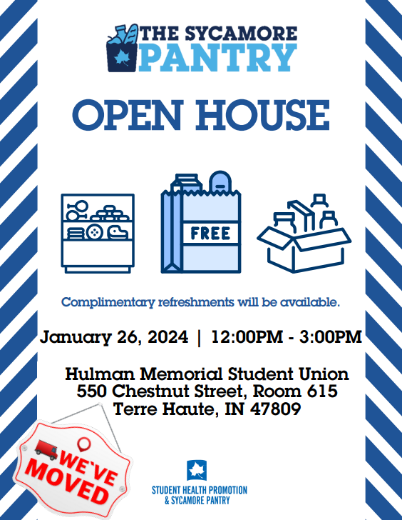 Student Health Promotion is excited to announce the grand opening of the Sycamore Pantry’s new location, and they invite you to join them for an Open House celebration.