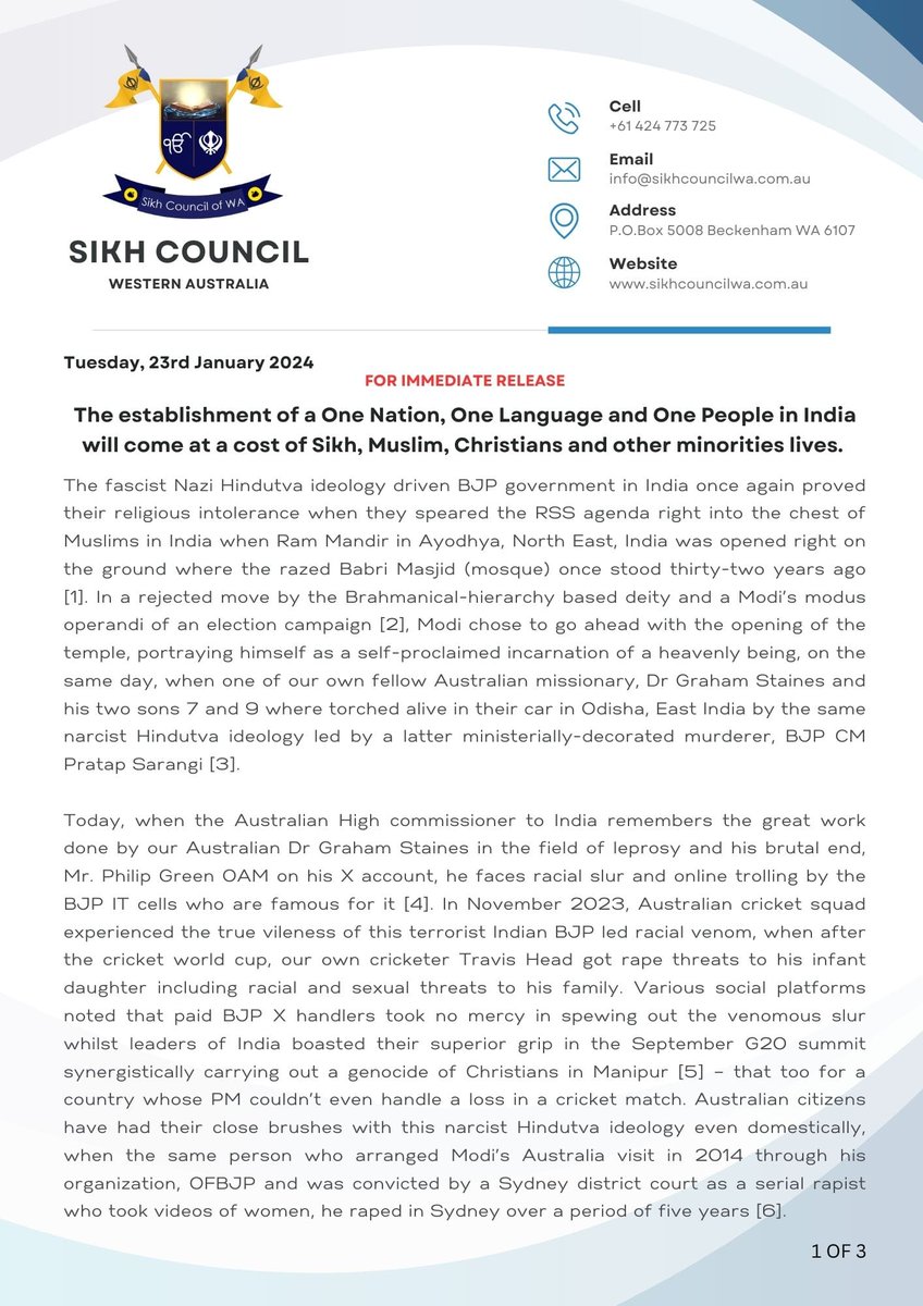 Sikh Council of Western Australia tweet media