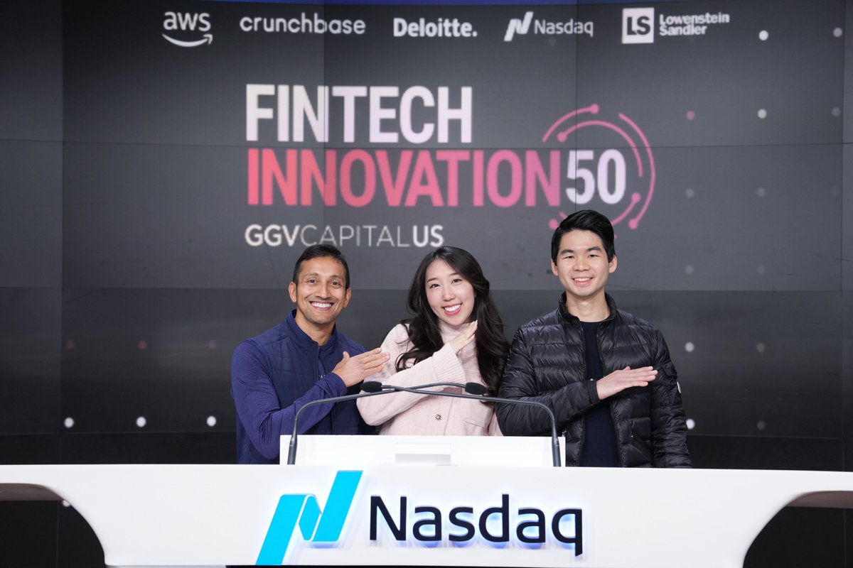 It was exciting to ring the bell on @nasdaq floor to open the markets this morning! Honored to be named into the Fintech 50 alongside our friends at @stripe, @BrexHQ, @Deel, and @Plaid. Thank you @Nasdaq and @GGVCapital! We'll be back! :) #FintechInnovation50 #FI50