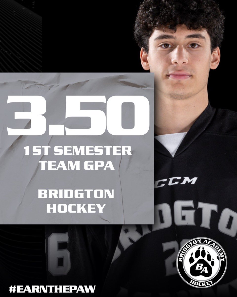 Following up yesterday’s Academic Awards, Hockey is proud of our young men as they continue to build skills for college and beyond. We had 14 student athletes with. 3.5 GPA or higher, including one perfect 4.0 #bridgtonacademy  #earnthepaw