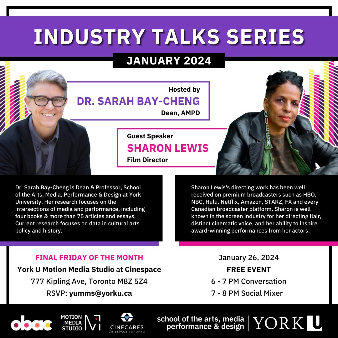 YorkUCMA's tweet photo. @YorkMotion INDUSTRY TALKS is back! Gain industry insights from the pros, connect with film professionals, and enjoy a social mixer with free refreshments (tacos!).

📆 Friday, January 26 at Cinespace
🎟️ RSVP is required https://t.co/sgqYicCwIo
