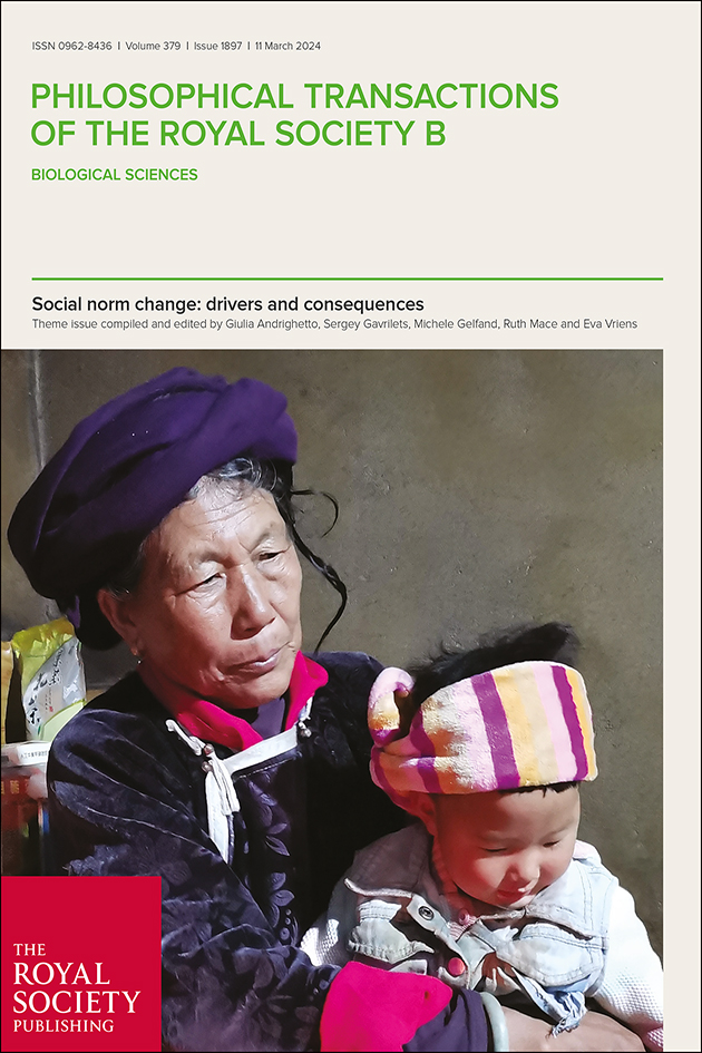 Royal Society Publishing (@rsocpublishing) on Twitter photo New theme issue of #PhilTransB is on 'social norms' - the unwritten rules that prescribe what people ought or ought not to do. Edited by <a href="/giulia_ndr/">giulia andrighetto</a>, <a href="/seregavr/">Sergey Gavrilets</a>, <a href="/MicheleJGelfand/">Michele J. Gelfand</a>, <a href="/tavitonst/">Ruth Mace</a> and <a href="/VriensEva/">Eva Vriens</a>. Read: bit.ly/PTB1897 New theme issue of #PhilTransB is on 'social norms' - the unwritten rules that prescribe what people ought or ought not to do. Edited by <a href="/giulia_ndr/">giulia andrighetto</a>, <a href="/seregavr/">Sergey Gavrilets</a>, <a href="/MicheleJGelfand/">Michele J. Gelfand</a>, <a href="/tavitonst/">Ruth Mace</a> and <a href="/VriensEva/">Eva Vriens</a>. Read: bit.ly/PTB1897