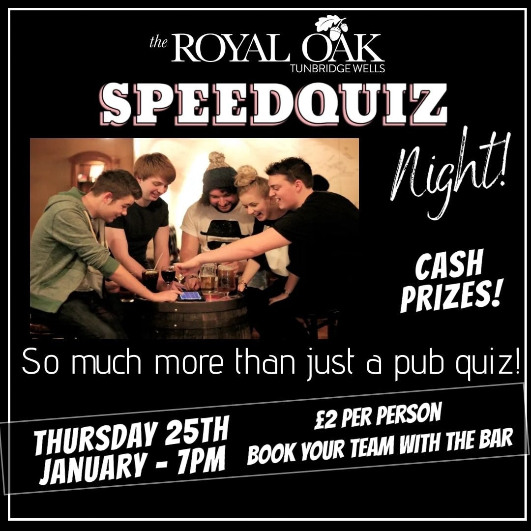 TheRoyalOakTW's tweet image. January&apos;s Speed Quiz returns this Thursday.  25th January.  Bookings still being taken via our website or alternatively pop in or give us a call.

#SpeedQuizzing #speedquizrob #twquiz #twpubs #twevents