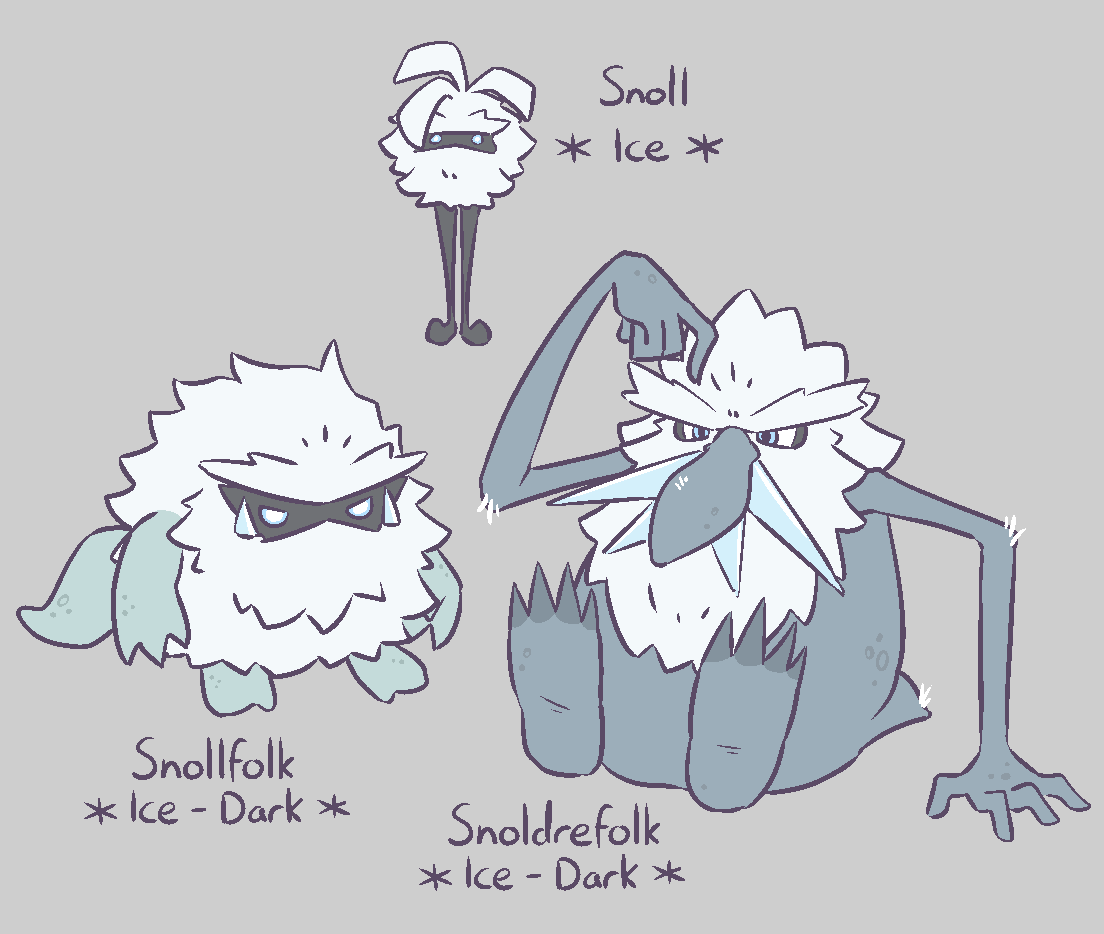 ProfBoxwood's tweet photo. "Living in the northern snowy mountains of Astrad, these pokemon appear to form secluded makeshift villages each with their own cultures and beliefs" 
#pokemon #fakemon https://t.co/Cl6lpN7veG