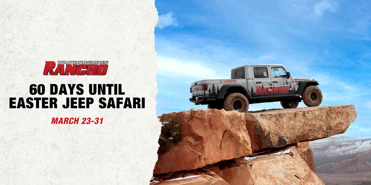 RanchoShocks's tweet photo. The best part of winter is that it means the Easter Jeep Safari is just around the corner! In just 60 days, from March 23rd to 31st, we return to Moab for a week of off-roading, rock crawling and unforgettable adventures. Join us: https://t.co/6OYwyYXXQn https://t.co/nqEfW4hHYc