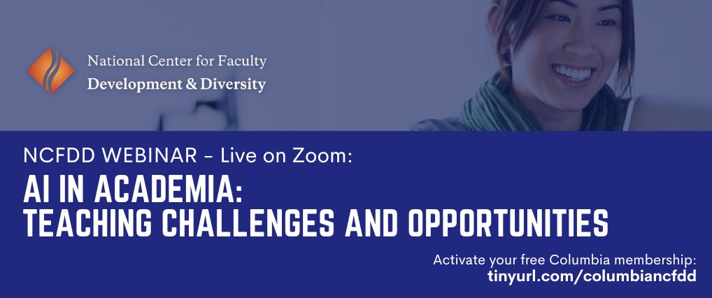 Curious about the role of AI in higher education? Join the @NCFDD for a live panel discussion exploring opportunities and challenges in teaching, writing, research, AI literacy, and ethics. 1/30 at 2pm: bit.ly/3ROYG2V