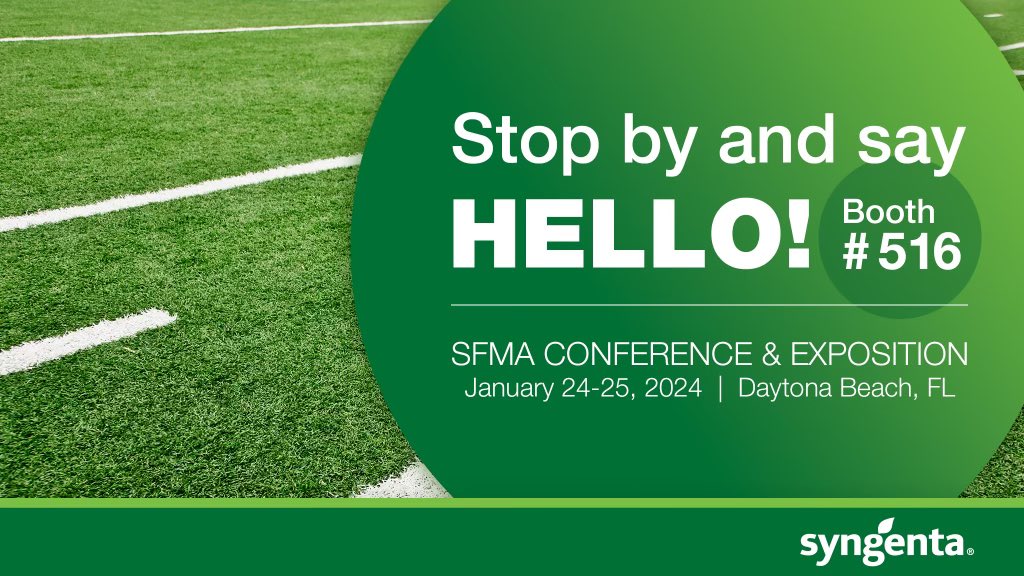 turf_hewitt's tweet photo. If you are attending the @FieldExperts Conference and Show this week, stop by our @SyngentaTurf booth as we introduce our newest solutions! #SFMA2024 https://t.co/TMbY30jMYE