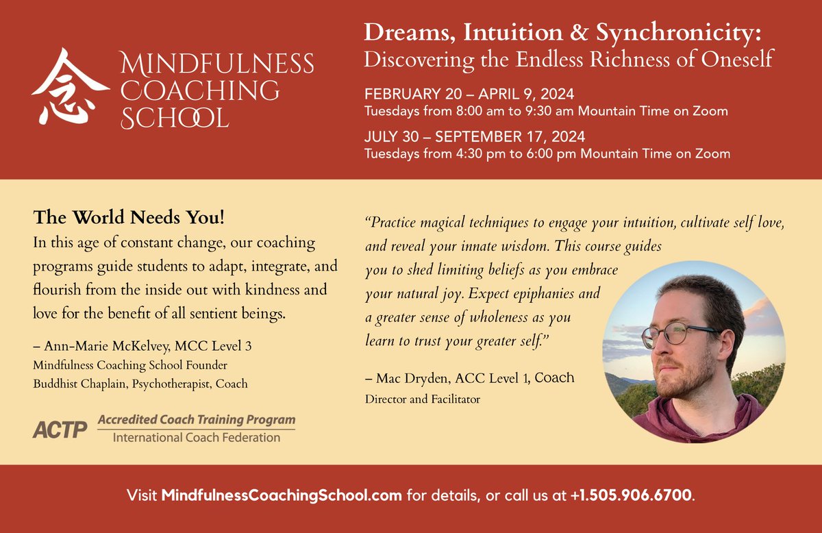 mindfulness_cs's tweet photo. Dreams, Intuition &amp; Synchronicity starts February 20th!  Utilize practical techniques to engage your intuition and recall your dreams while blending them with your physical life.

Learn more: 
https://t.co/nGXygCPlPy

#dreams #lifecoaching # synchronicity https://t.co/ksgBZJDgOJ