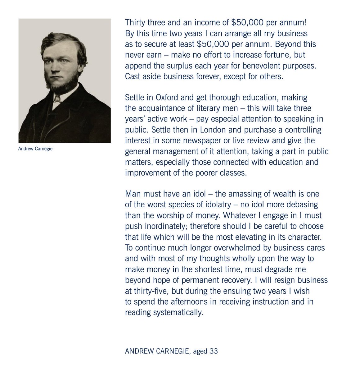 nabeelqu's tweet image. Fascinating that Andrew Carnegie wrote this early retirement memo to himself aged 33 (&quot;I will resign business at thirty-five&quot;) and then proceeded to ignore it and spend the next three decades brutally dominating the steel industry instead