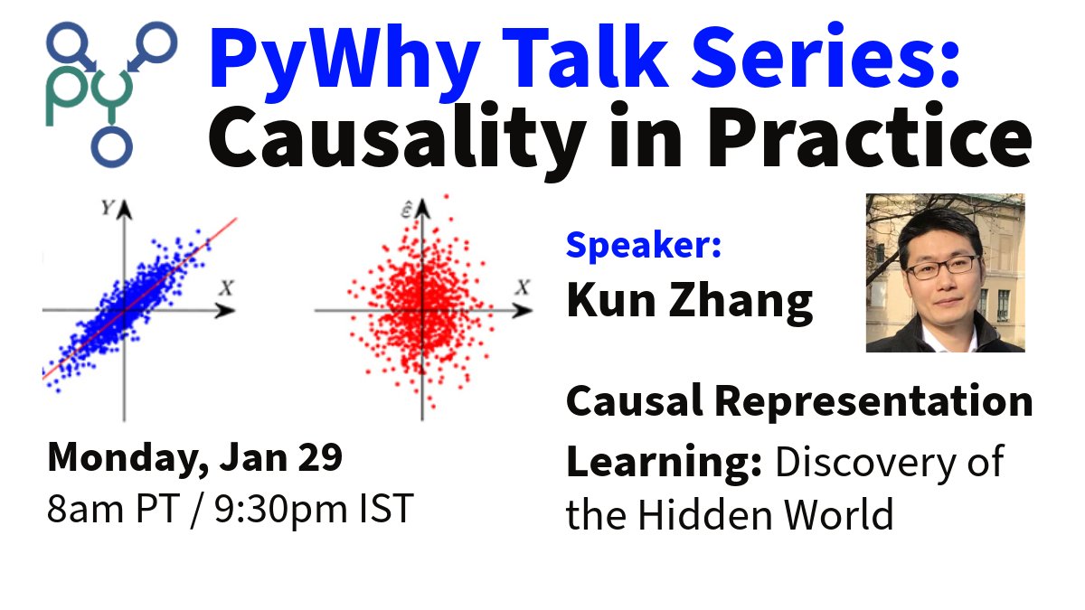 Amit Sharma (@amt_shrma) on Twitter photo Introducing PyWhy Causality in Practice, a new talk series focused on causal ML and its practical implications. This Monday, <a href="/kunkzhang/">Kun Zhang-in pursuit of Causality with ML</a> will talk about advances in causal discovery and the associated causal-learn package. Jan 29, 8am PT. Join here: pywhy.org/community/vide… Introducing PyWhy Causality in Practice, a new talk series focused on causal ML and its practical implications. This Monday, <a href="/kunkzhang/">Kun Zhang-in pursuit of Causality with ML</a> will talk about advances in causal discovery and the associated causal-learn package. Jan 29, 8am PT. Join here: pywhy.org/community/vide…