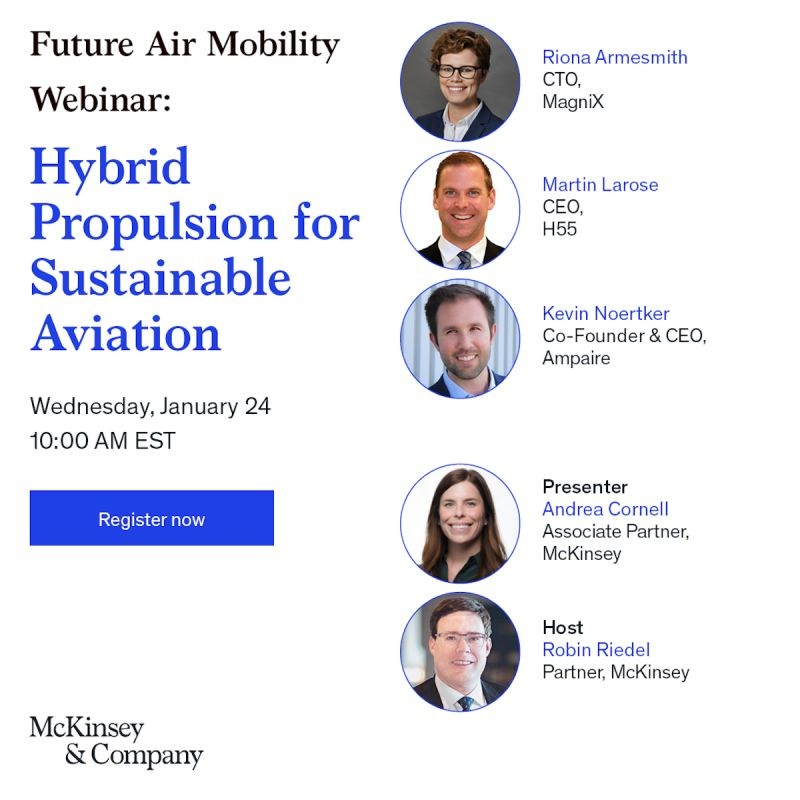 This looks like a fascinating discussion on one of the technologies many expect to see in widespread use in the aviation industry before long. Most of the Emerald team are attending on Wednesday to hear from <a href="/magniX/">magniX</a>, <a href="/H55aEro/">H55</a>, <a href="/AmpaireInc/">Ampaire</a> and of course the hosts from <a href="/McKinsey/">McKinsey & Company</a>