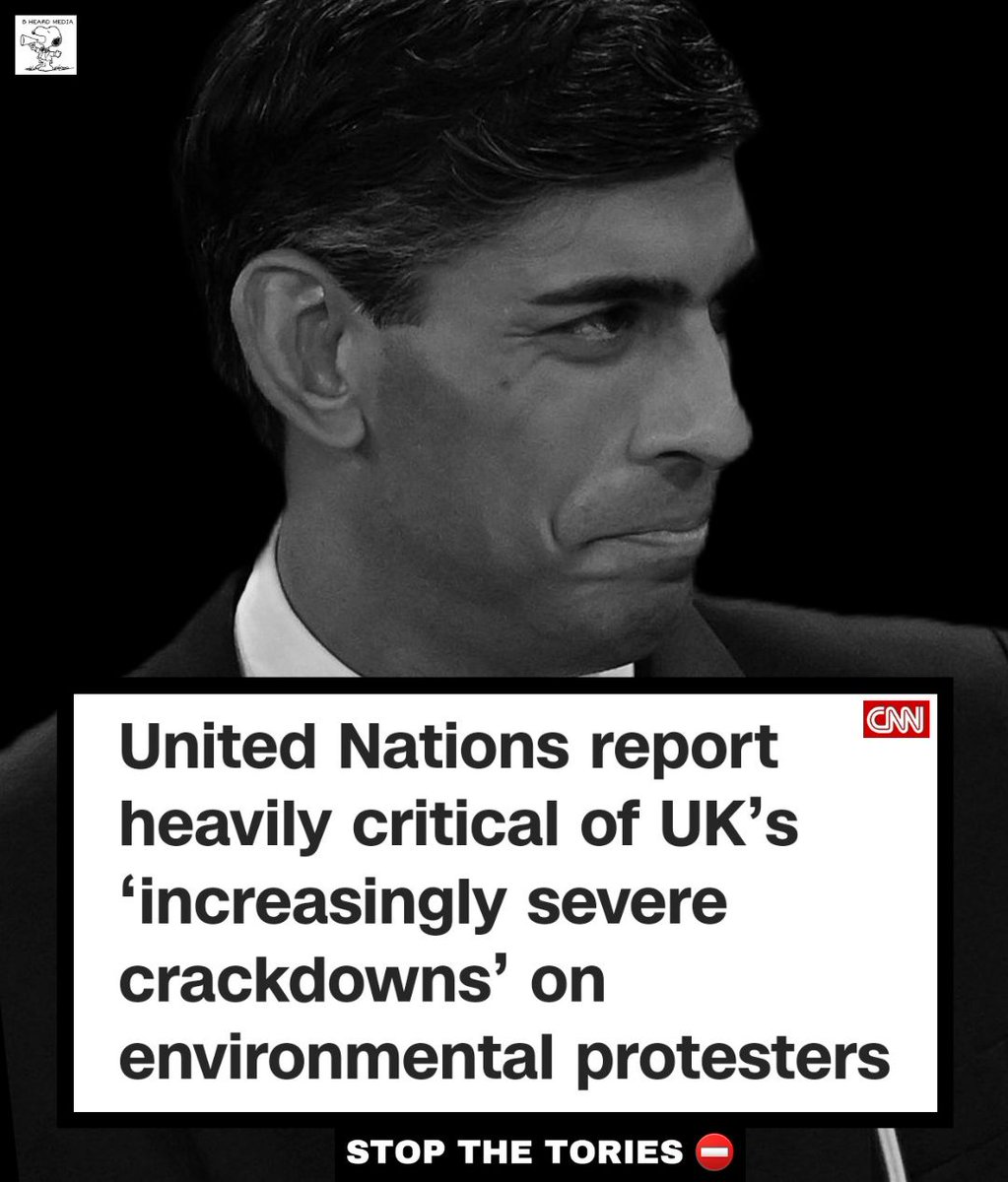 United Nations report heavily critical of UK’s ‘increasingly severe crackdowns’ on environmental protesters!

“It had been almost unheard of since the 1930s for members of the public to be imprisoned for peaceful protest in the UK,” 

#RishiSunak 
#ToryDictatorship
#ToriesOut565