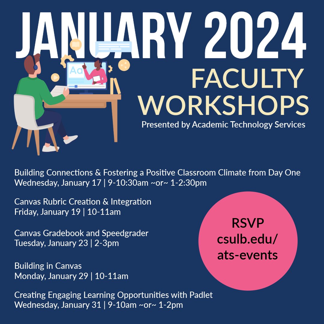 CSULBATS's tweet image. Happy New Year! Check out some of the workshops being offered this January!

#csulb #csulbats
RSVP at: csulb.edu/ats-events