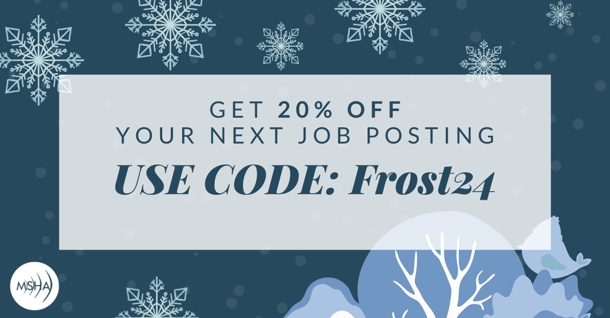 MSHA is offering a 20% off discount on job postings now through the end of March!

Click here to post a job: jobs.mshahearsay.org/employer/prici…

#careercenter #employers #jobsearch #careergrowth #slps #MSHA #discount #winterdiscount #jobposting
