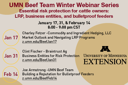 There are still two more webinars in our series left! <a href="/clintwfischer/">Clint Fischer</a> <a href="/UMNExt/">U of MN Extension</a> <a href="/umnAnSci/">UMN Department of Animal Science</a> <a href="/DairyKNOW/">DairyKNOW</a> <a href="/BEEFMagazine/">BEEF Magazine</a> <a href="/ProCattlemag/">Progressive Cattle</a> <a href="/AgweekMagazine/">Agweek</a> 
Register:
z.umn.edu/BeefJan31
z.umn.edu/BeefFeb14