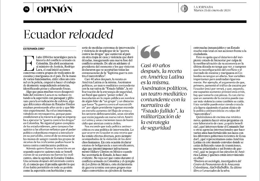 CantoRodado's tweet image. 📌#Columna #Ecuador #DrugPolicy #Coca 

Más allá de las comparaciones tradicionales del narcoterrorismo, la comparación es sobre la política antidrogas como intervención. 

Ecuador Reloaded
jornada.com.mx/noticia/2024/0…