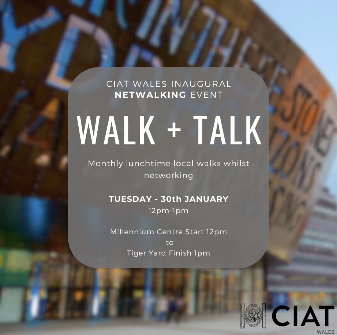 We’re excited to start ‘24 with our #networking series #walkandtalk. 

Lunchtime walks throughout the year giving us a chance to chat and catch up. 

Starting on the 30th January we will #walkandtalk from Cardiff Bay's Millennium Centre out towards Tiger Yard.

Join us at 12-1pm.