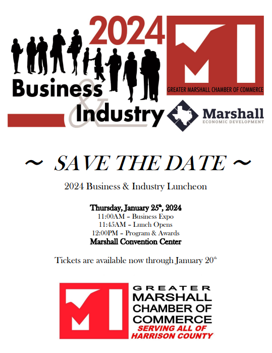 Just over 48 hours until the 2024 Business &amp; Industry Luncheon &amp; Expo! If you have not purchased your tickets yet, there are a few still available! Call our office today to reserve yours, or grab them from our website in half the time.
marshalltexas.com/events/#!event…