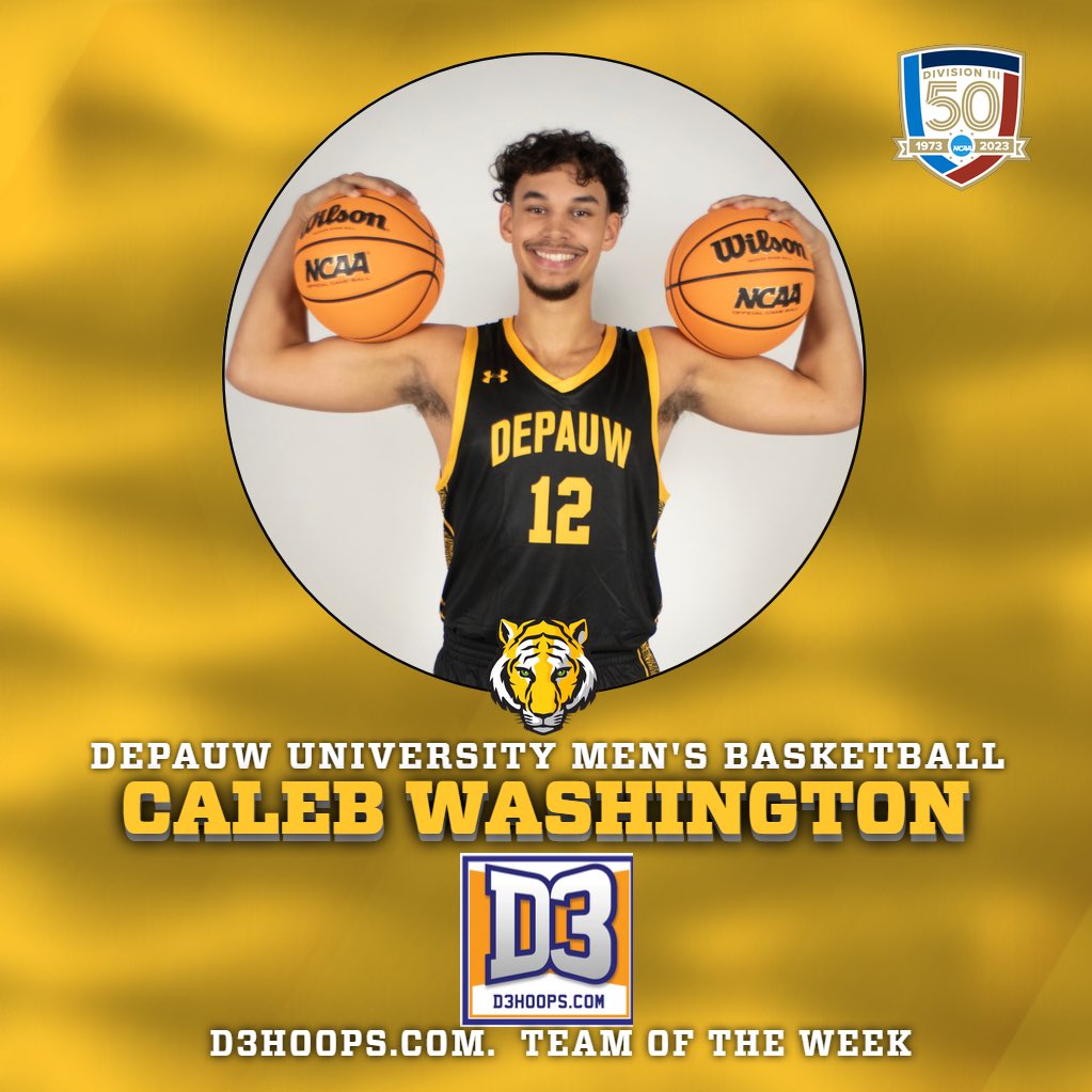 DePauw Tigers (@depauwathletics) on Twitter photo First-year Caleb Washington of the <a href="/DePauw_MBB/">DePauw Basketball</a> team was also named to the <a href="/d3hoops/">D3hoops/Patrick Coleman</a> Team of the Week! Washington averaged 18.5 PPG last week in the Tigers’ wins over Denison and Kenyon!
#TeamDePauw #d3hoops First-year Caleb Washington of the <a href="/DePauw_MBB/">DePauw Basketball</a> team was also named to the <a href="/d3hoops/">D3hoops/Patrick Coleman</a> Team of the Week! Washington averaged 18.5 PPG last week in the Tigers’ wins over Denison and Kenyon!
#TeamDePauw #d3hoops