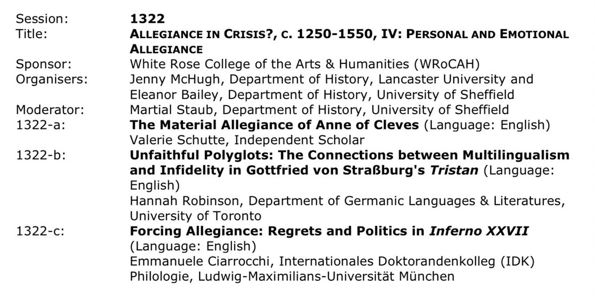 Excited to see our sessions in the @IMC_Leeds programme! Come along on Wednesday 3 July for some crises of allegiance 👀 @jmc_hughy @mediev_el