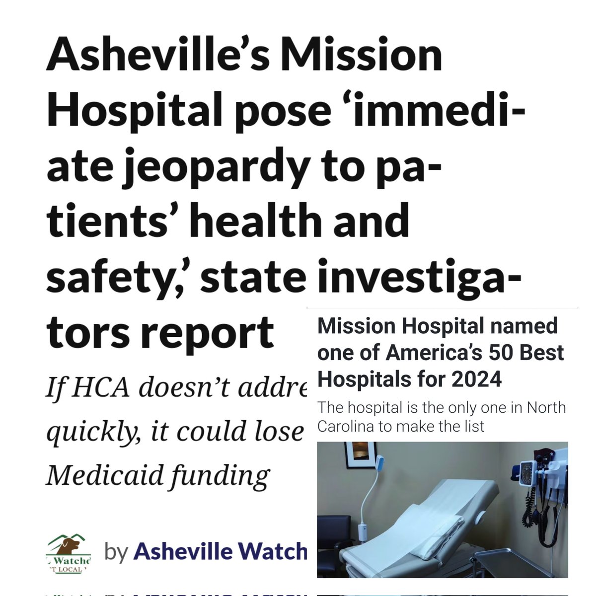 ApparentLiMD's tweet photo. Would #MedTwitter like to speculate? Are @Healthgrades ratings bought and paid for? Or is every other hospital in the country MORE dangerous than posing "immediate jeopardy to patients' health and safety?" @AvlWatchdog https://t.co/ZeChewQuOV