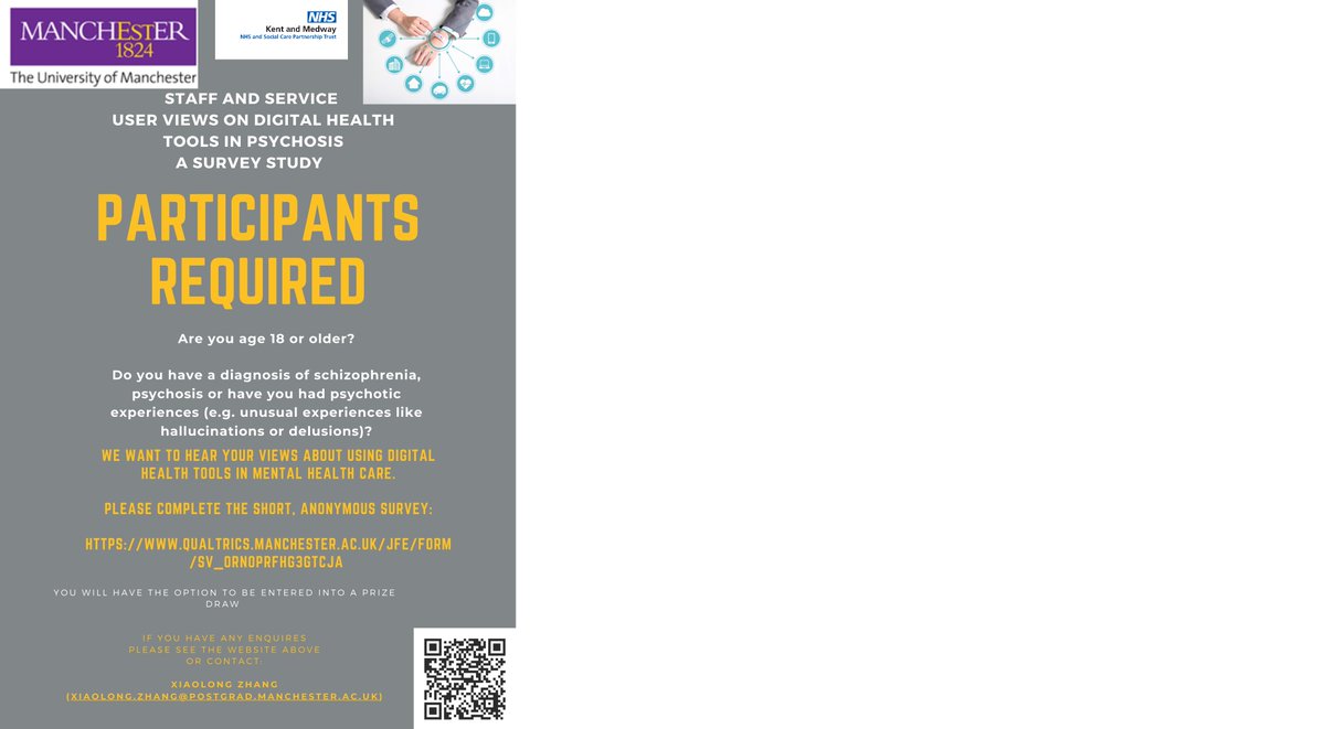 What are the  usage of digital health tools in service users with psychosis? We'd love to know your opinion - scan the code below to take part: