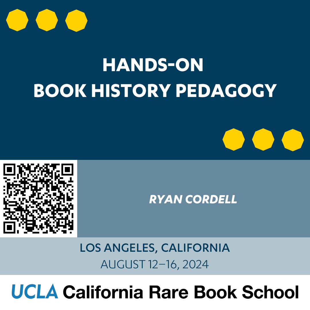 CalRBS's tweet image. COURSE OFFERING: Hands-on Book History Pedagogy

calrbs.org/program/course… 
#bookhistory #pedagogy #booklab #printlab #activelearning #makerspaces #3dprinting