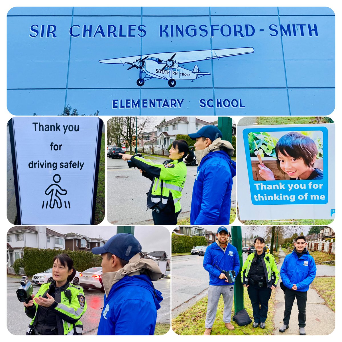 Happening now: @svcpc #VPD Volunteers Speed Watch with @VPDTrafficUnit CREST team at Kingsford Smith Elementary @VSB39 reminding motorists on this ☔️ morning to slow down @CityofVancouver #NoNeedForSpeed @icbc